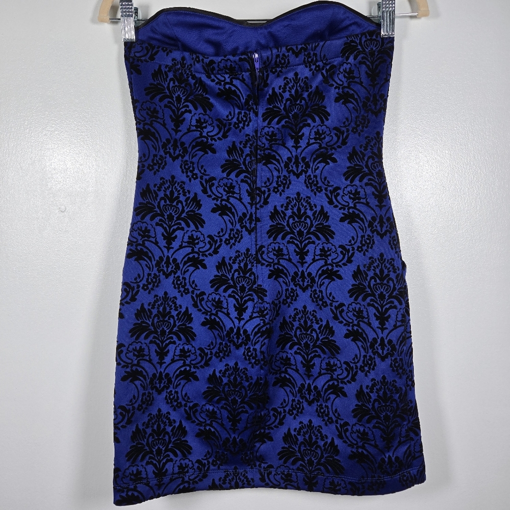 Teeze Me Royal Blue Black Velvet Strapless Sexy Cocktail Mini Dress Juniors 1/2 - Picture 7 of 12